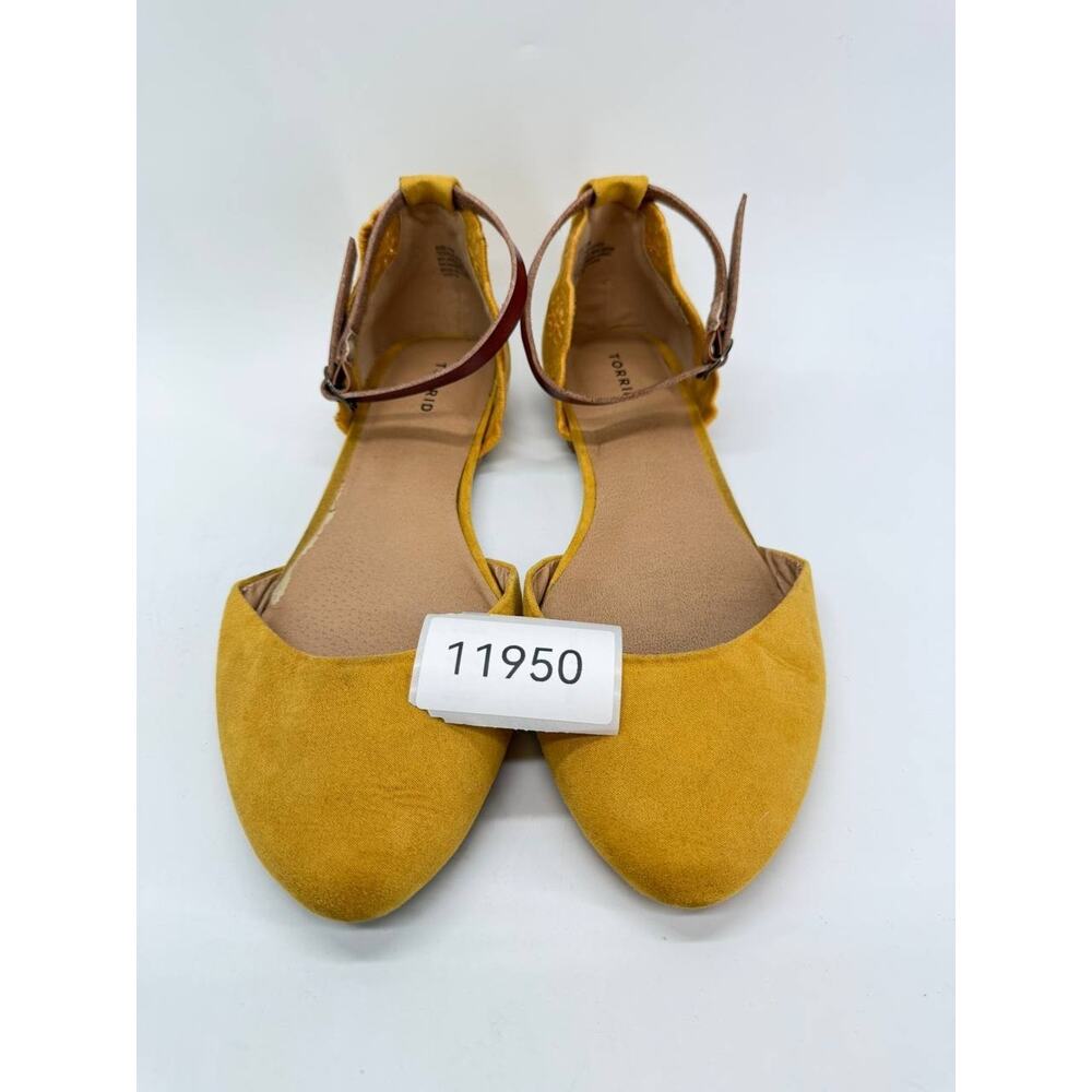Torrid Women's Size 11W Mustard Yellow Embroidered Ankle Tie Pointed Flats - Picture 10 of 10